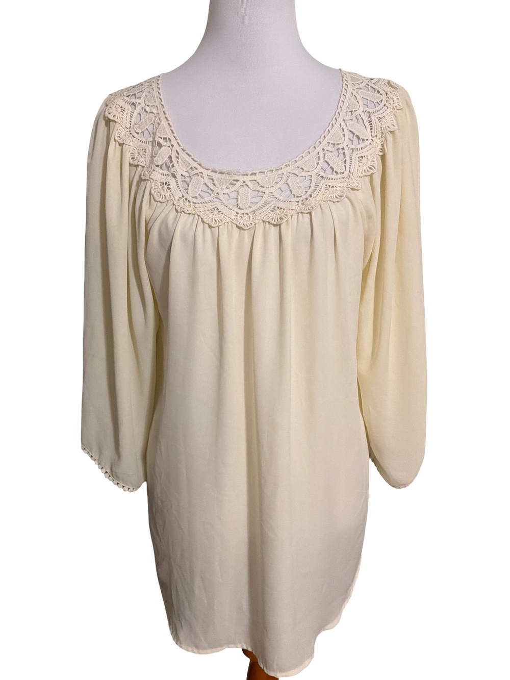 Eyeshadow Cream Crochet Yoke Tunic Top